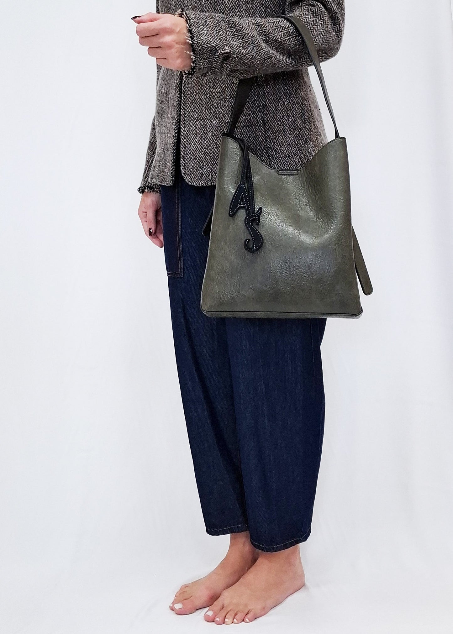 ALESSIA SANTI - Borsa a spalla in ecopelle, Verde Militare