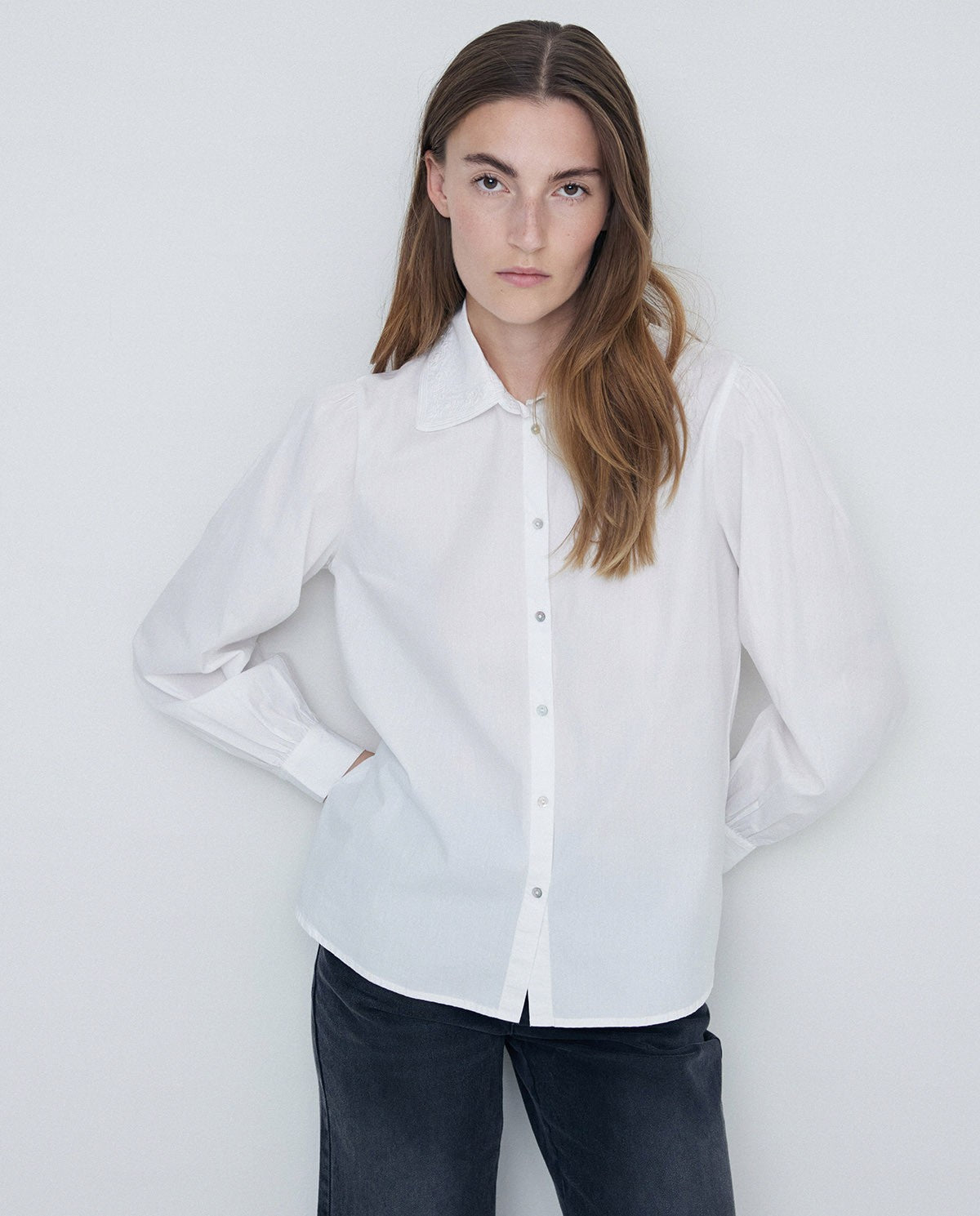 YERSE - Camicia due tessuti, Bianca