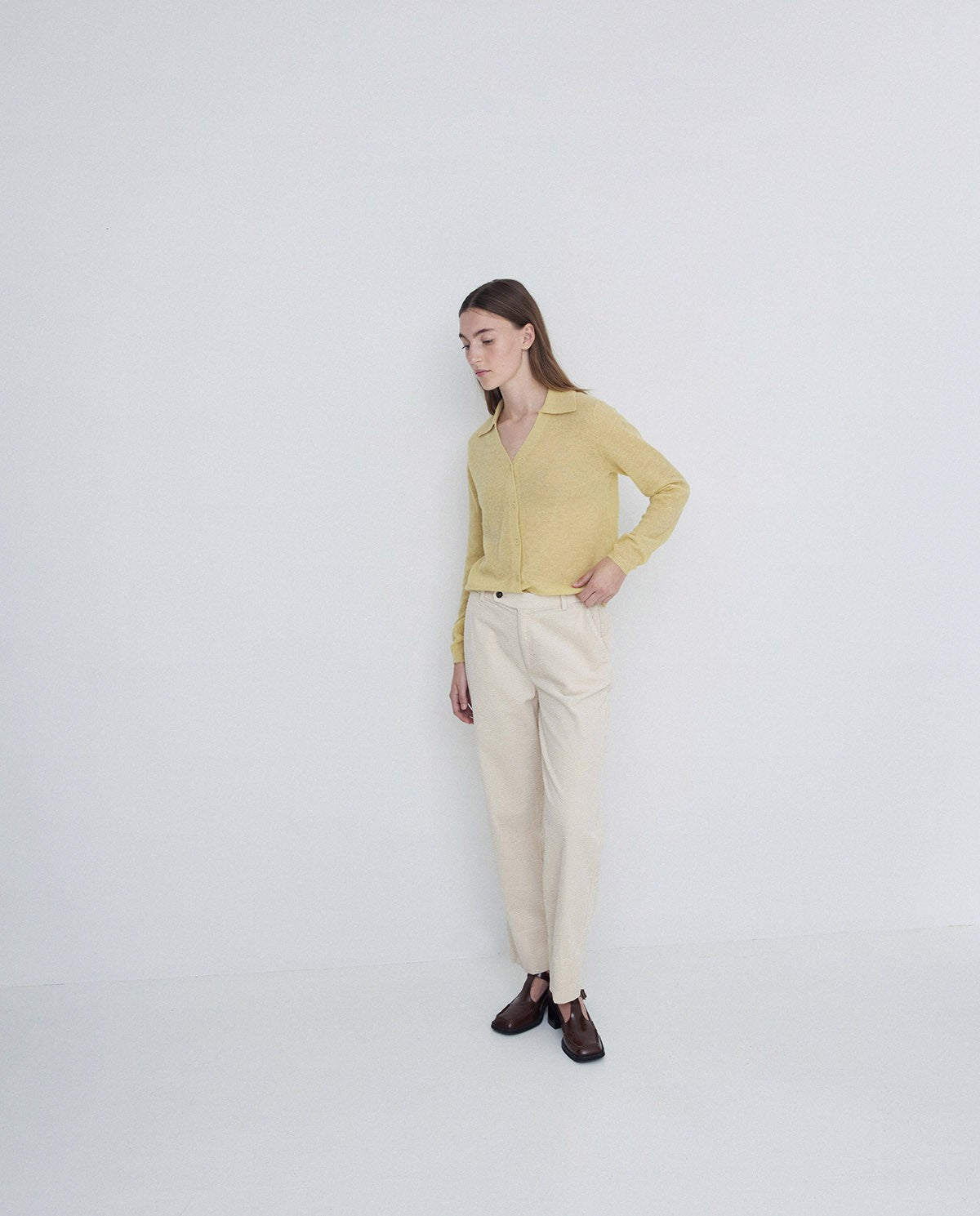 YERSE - Pantalone in velluto, Ecru