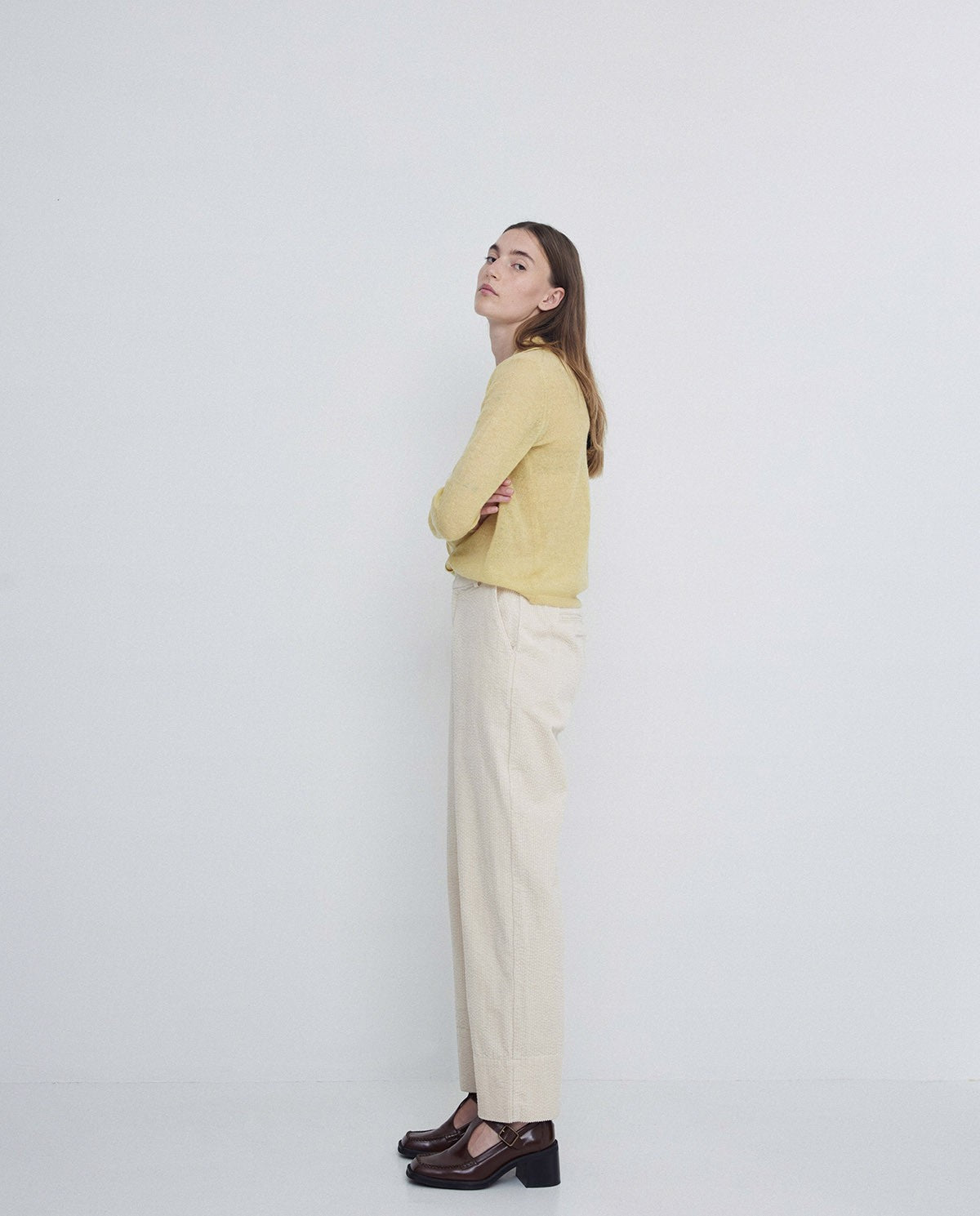 YERSE - Pantalone in velluto, Ecru