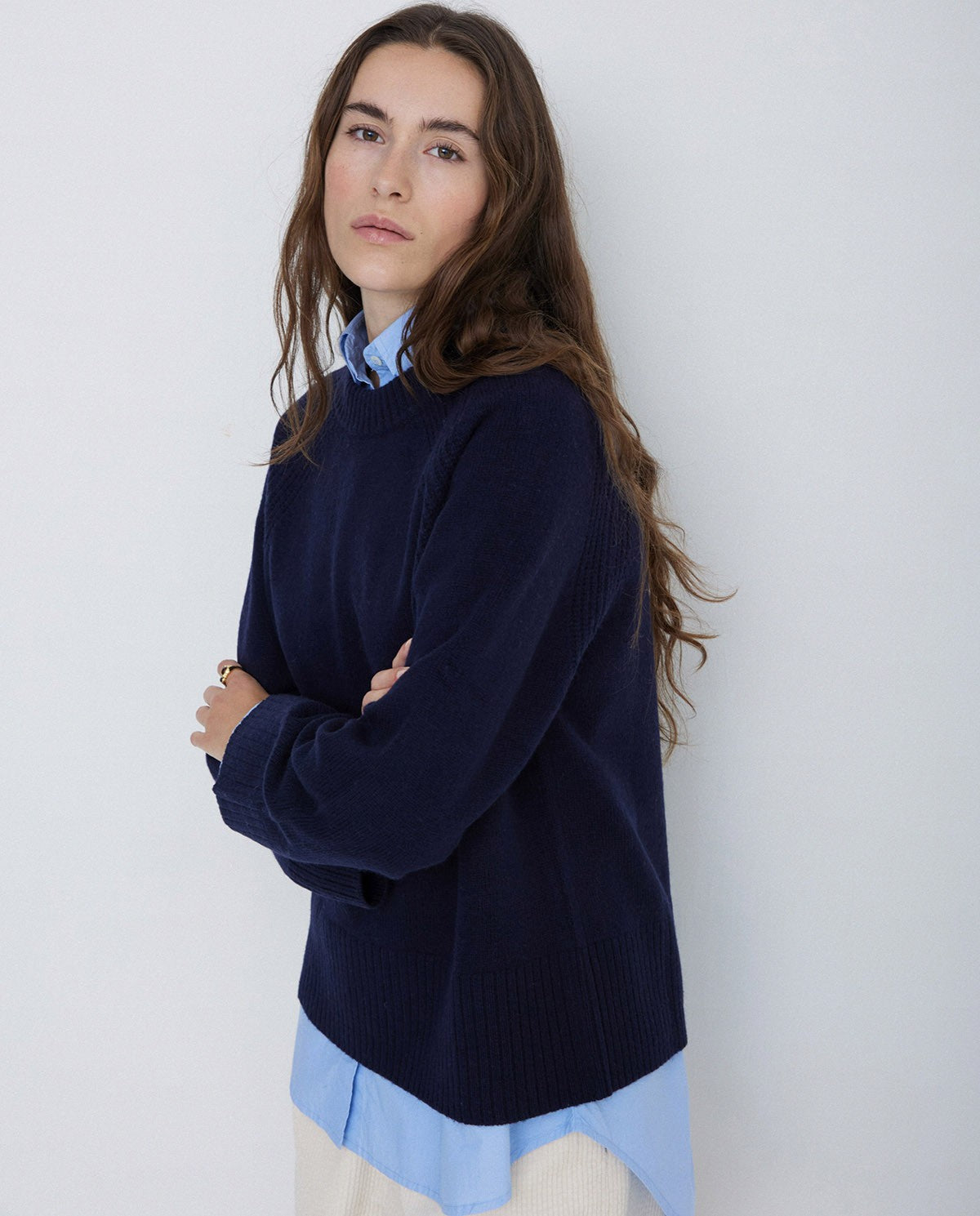 YERSE - Maglione scollo rotondo in lana, Blu