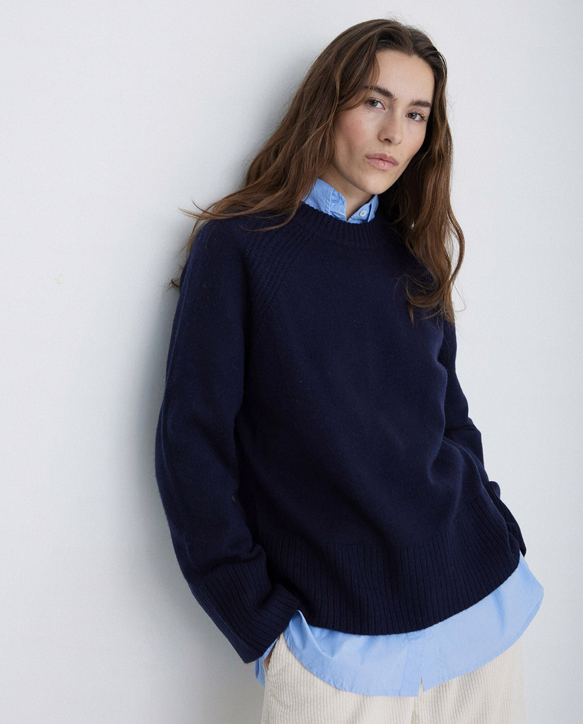 YERSE - Maglione scollo rotondo in lana, Blu