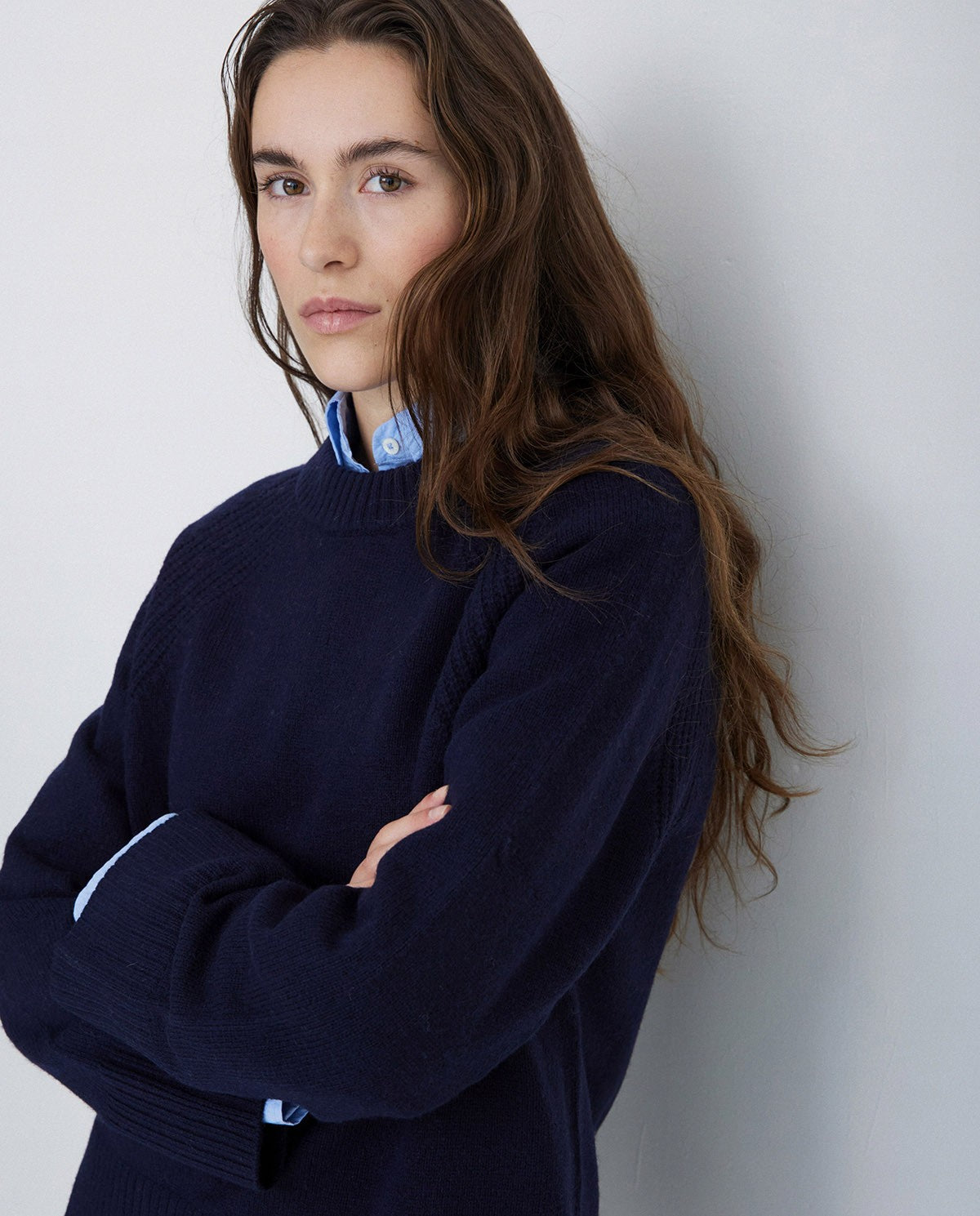 YERSE - Maglione scollo rotondo in lana, Blu