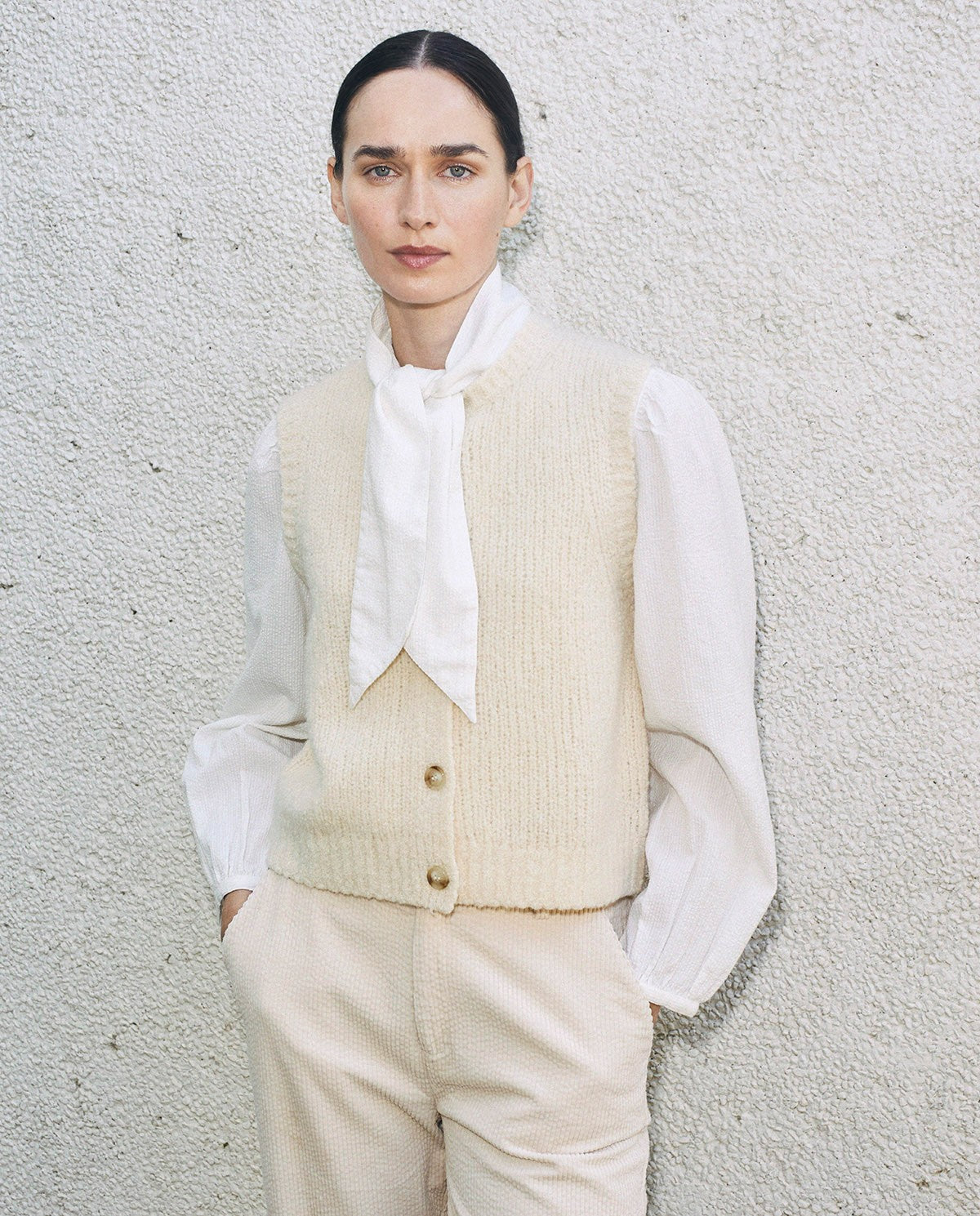 YERSE - Gilet in lana merino, Ecru