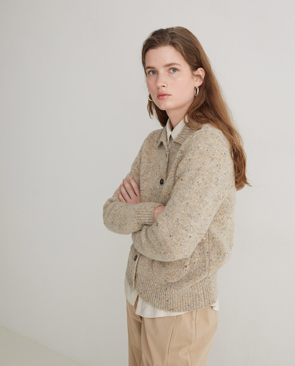 YERSE - Cardigan misto lana merino, Beige