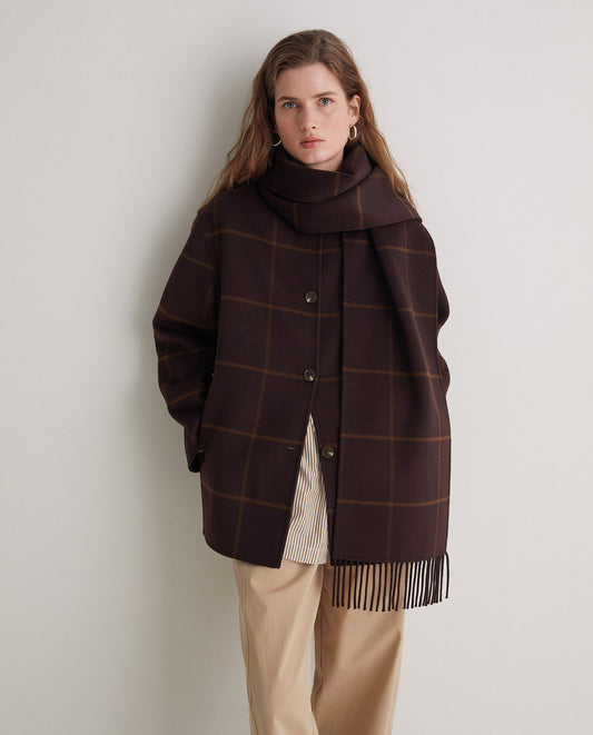 YERSE - Cappotto con sciarpa e frange, Marrone