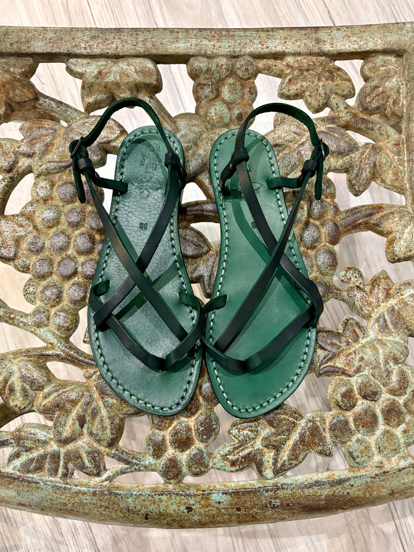 GLC Firenze - Sandalo artigianale in pelle e cuoio, Verde