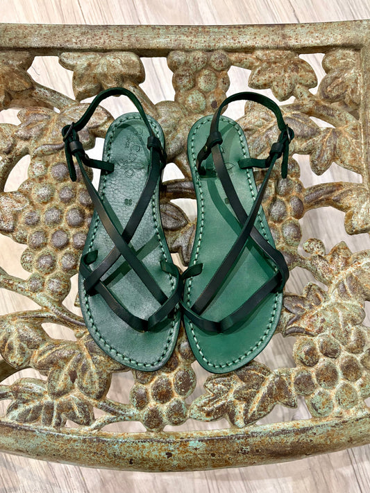 GLC Firenze - Sandalo artigianale in pelle e cuoio, Verde