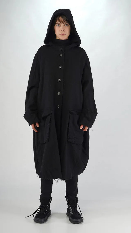RUNDHOLZ - Cappotto in lana con cappuccio, Black