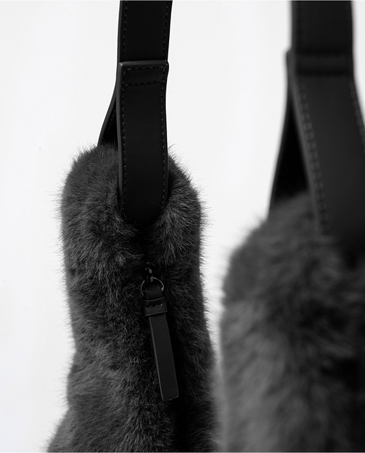 SURKANA - Shopper effetto peluche, Nero