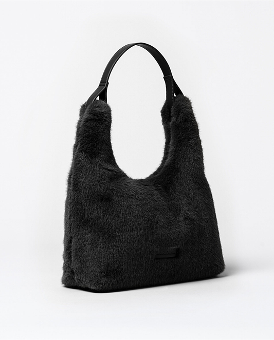SURKANA - Shopper effetto peluche, Nero