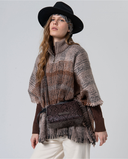 SURKANA - Poncho a quadri con chiusura a zip, Cioccolato