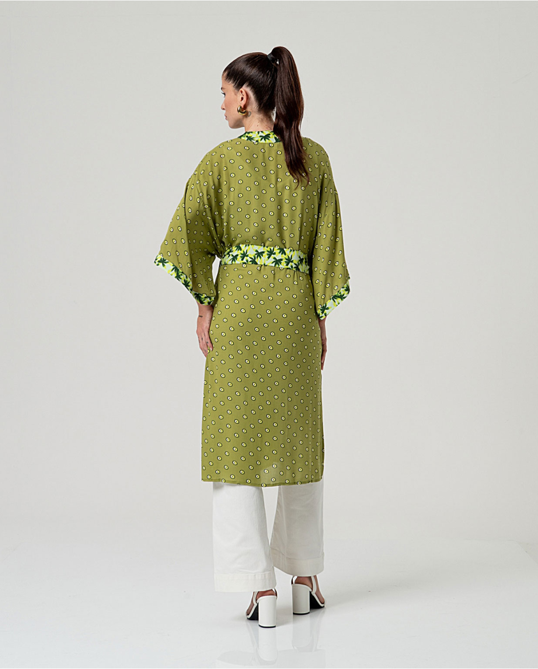 SURKANA - Kimono fantasia con cintura, Verde