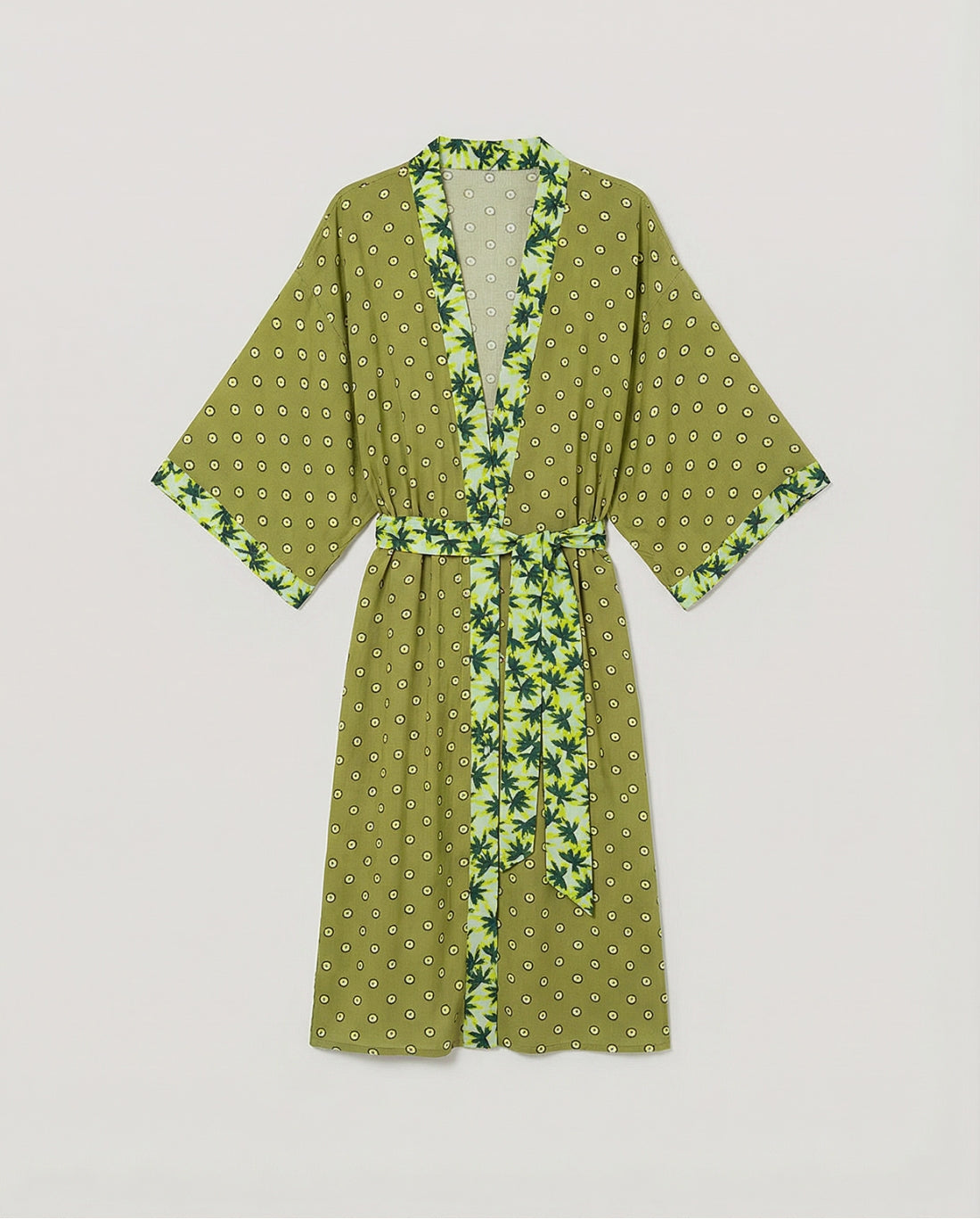 SURKANA - Kimono fantasia con cintura, Verde