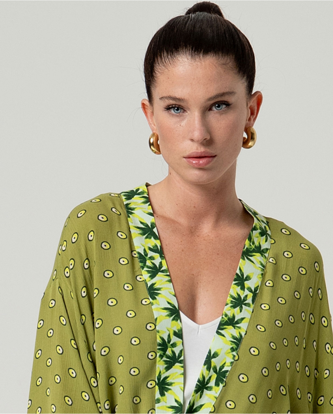 SURKANA - Kimono fantasia con cintura, Verde