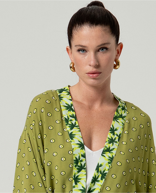 SURKANA - Kimono fantasia con cintura, Verde