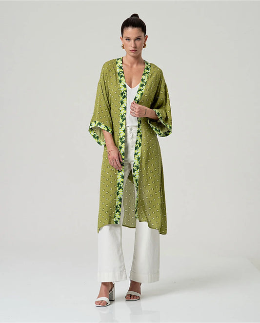 SURKANA - Kimono fantasia con cintura, Verde