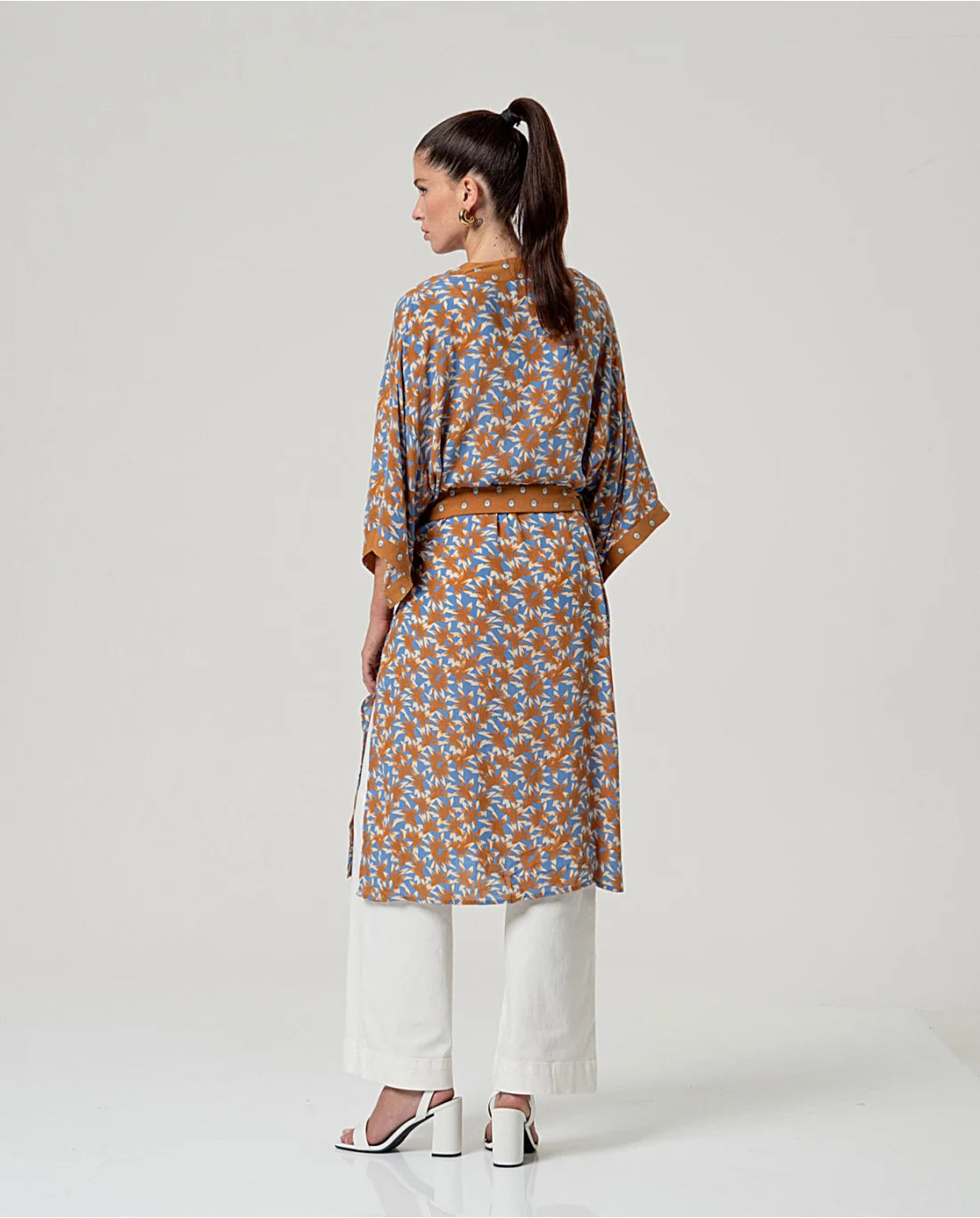 SURKANA - Kimono fantasia con cintura, Marrone