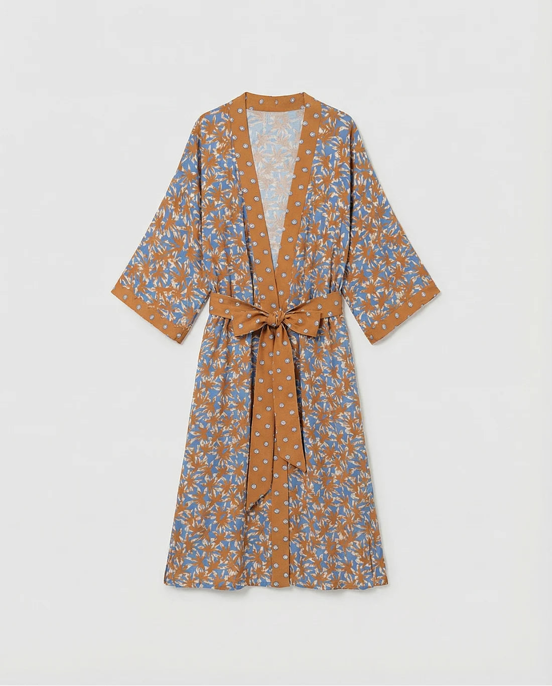 SURKANA - Kimono fantasia con cintura, Marrone