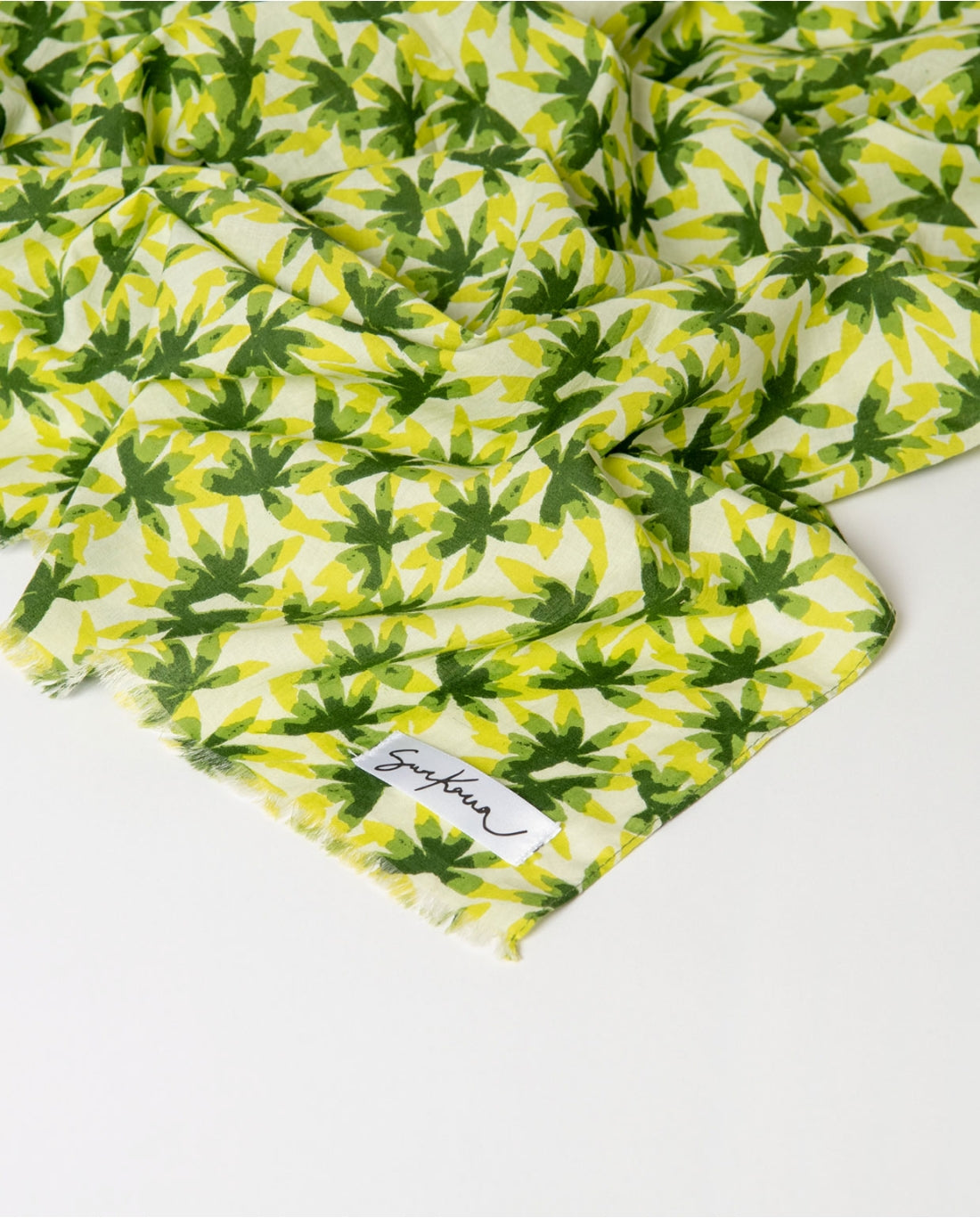 SURKANA - Foulard rettangolare stampato con frange corte, Verde Chiaro