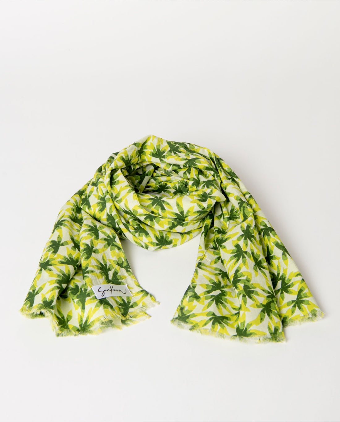 SURKANA - Foulard rettangolare stampato con frange corte, Verde Chiaro