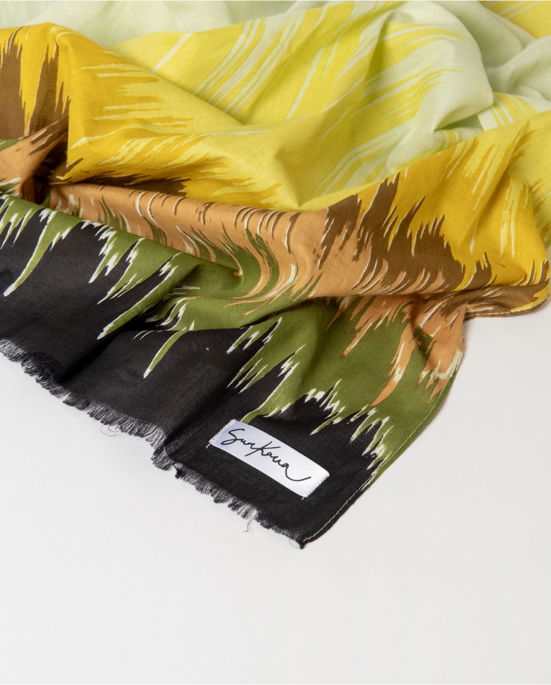 SURKANA - Foulard rettangolare stampato con frange corte, Oliva