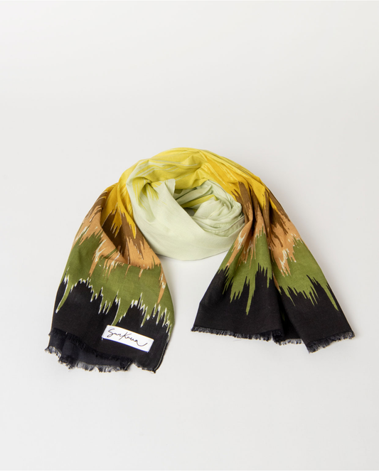 SURKANA - Foulard rettangolare stampato con frange corte, Oliva