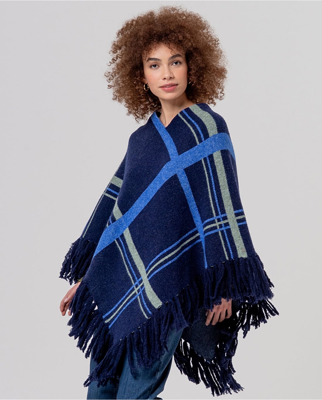 SURKANA - Poncho a quadri con frange