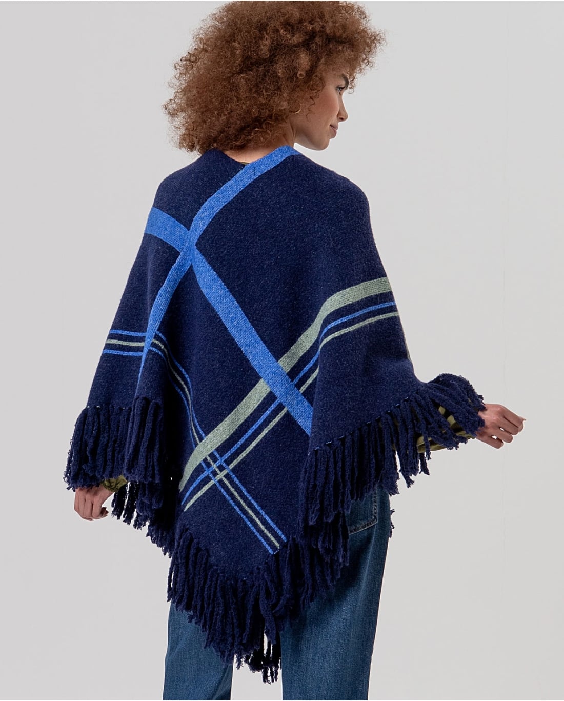SURKANA - Poncho a quadri con frange