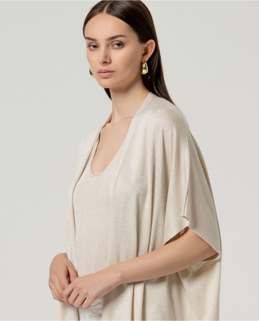 SURKANA - Poncho aperto brillante, Crudo
