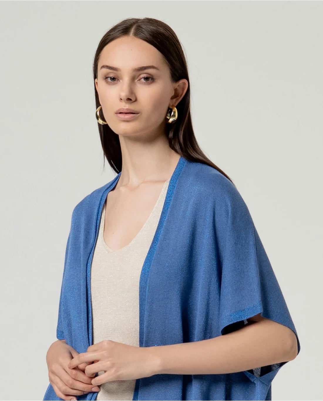 SURKANA - Poncho aperto brillante, Azzurro
