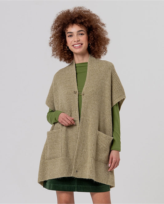 SURKANA - Poncho a coste con collo, verde