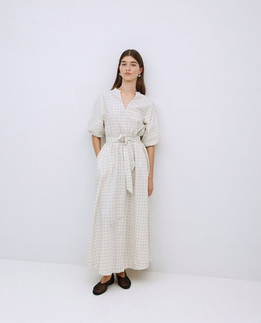 YERSE - Abito con cintura, Ecru