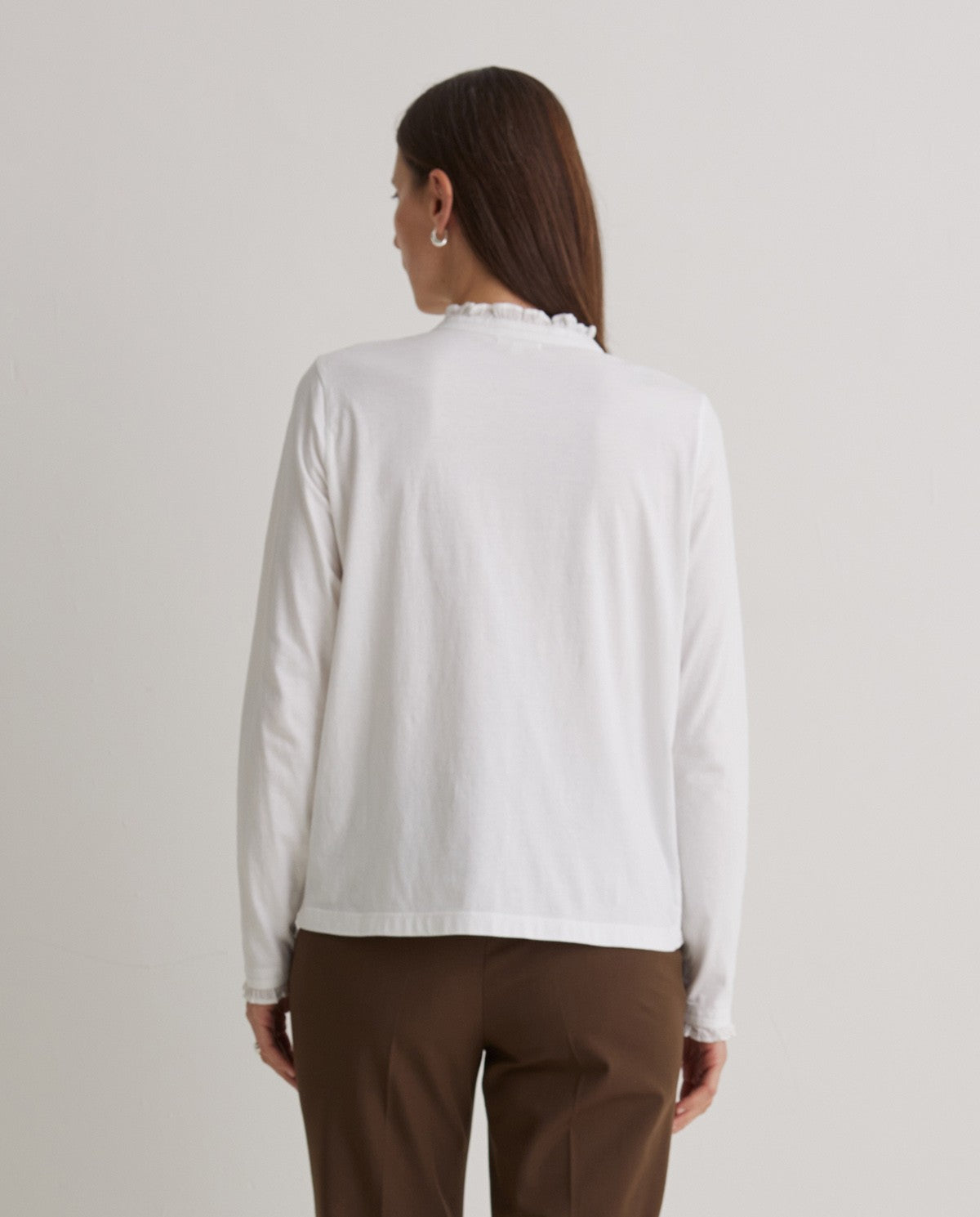 YERSE - Blusa con volant, Bianco