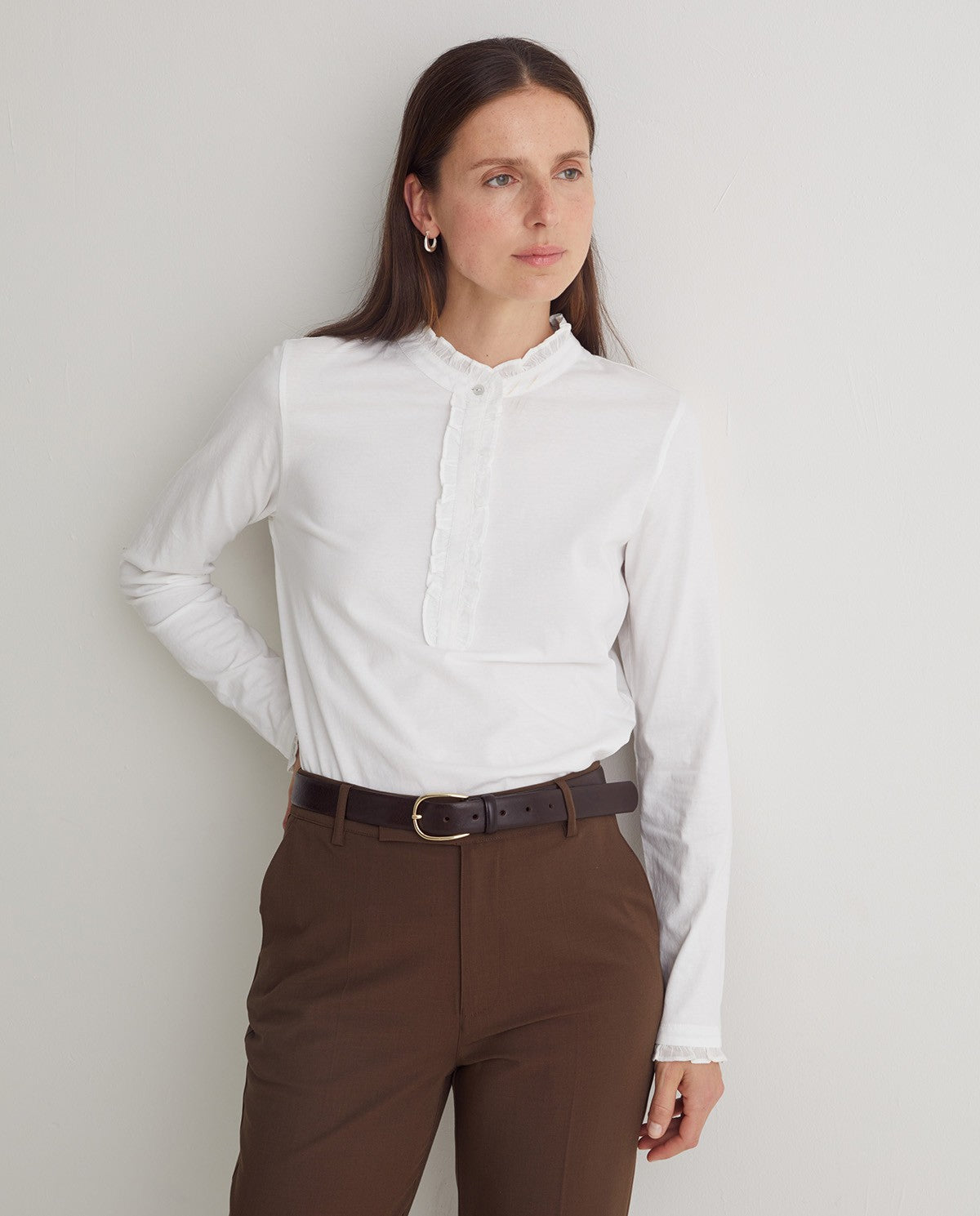 YERSE - Blusa con volant, Bianco