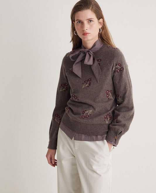 YERSE - Maglia misto lana con ricamo floreale