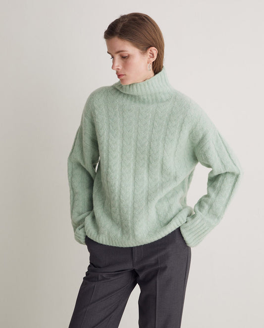 YERSE - Dolcevita trecce misto lana, Verde Chiaro