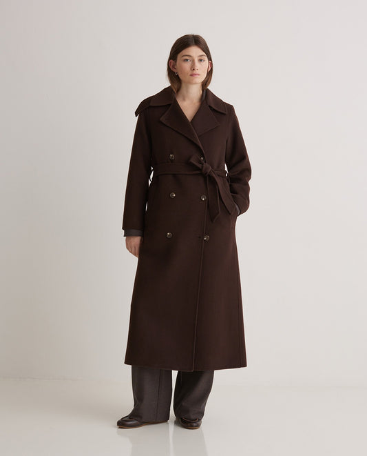 YERSE - Cappotto lungo misto lana, Cioccolato