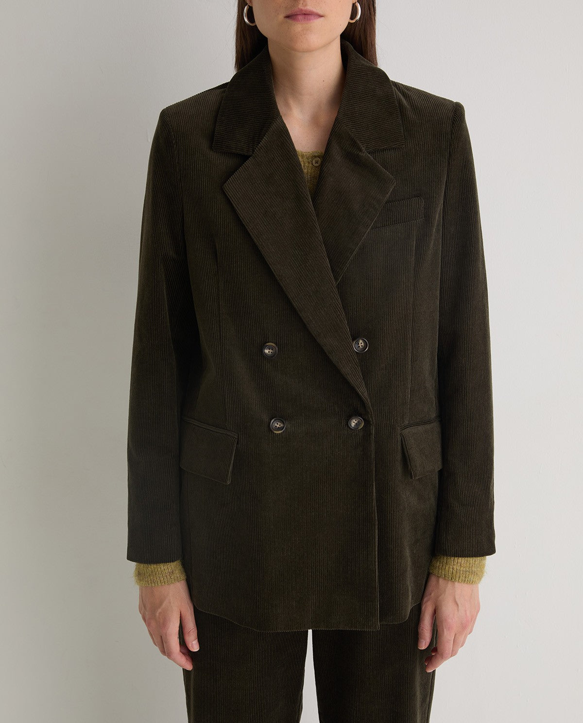 YERSE - Blazer doppiopetto in velluto, Kaki