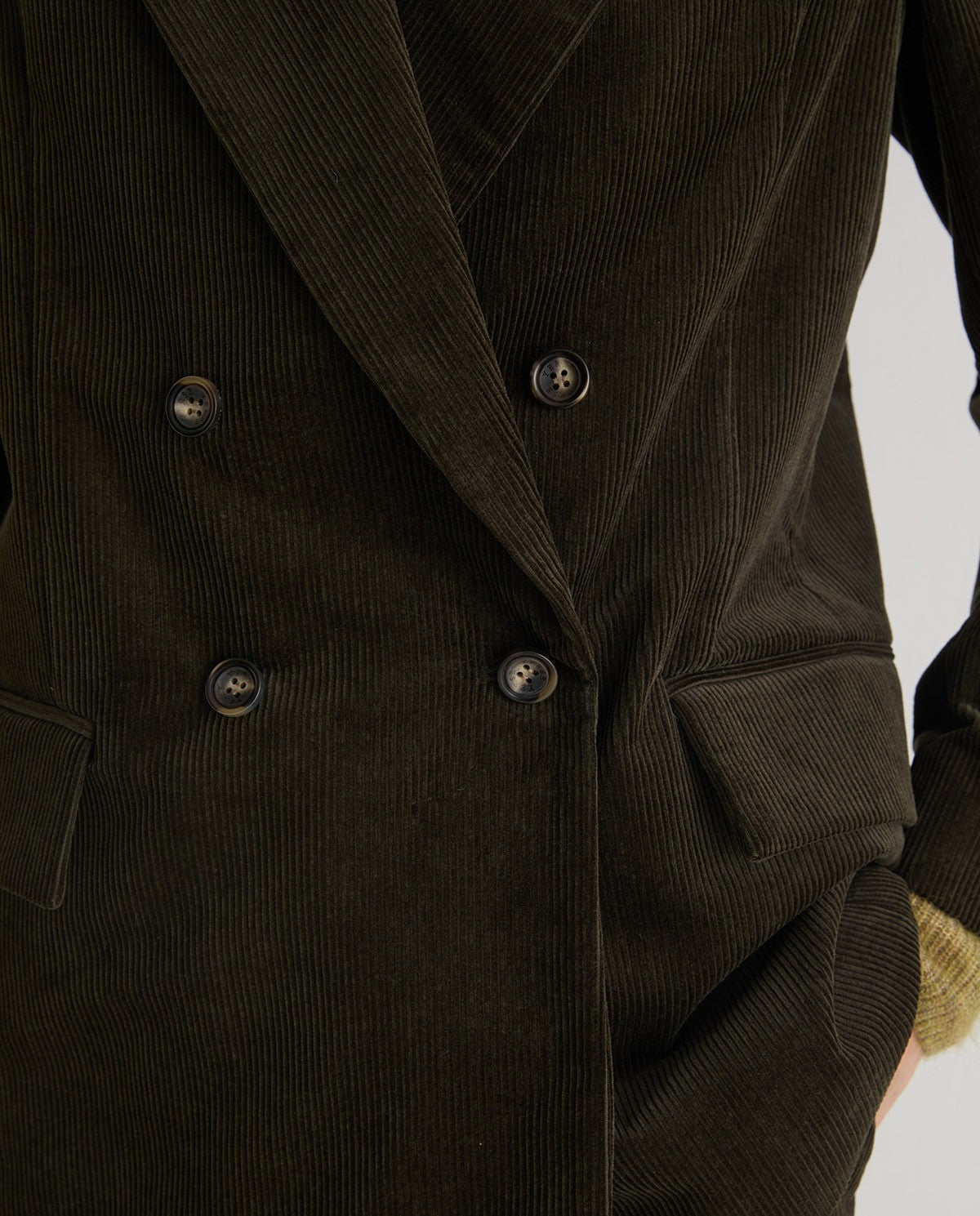 YERSE - Blazer doppiopetto in velluto, Kaki