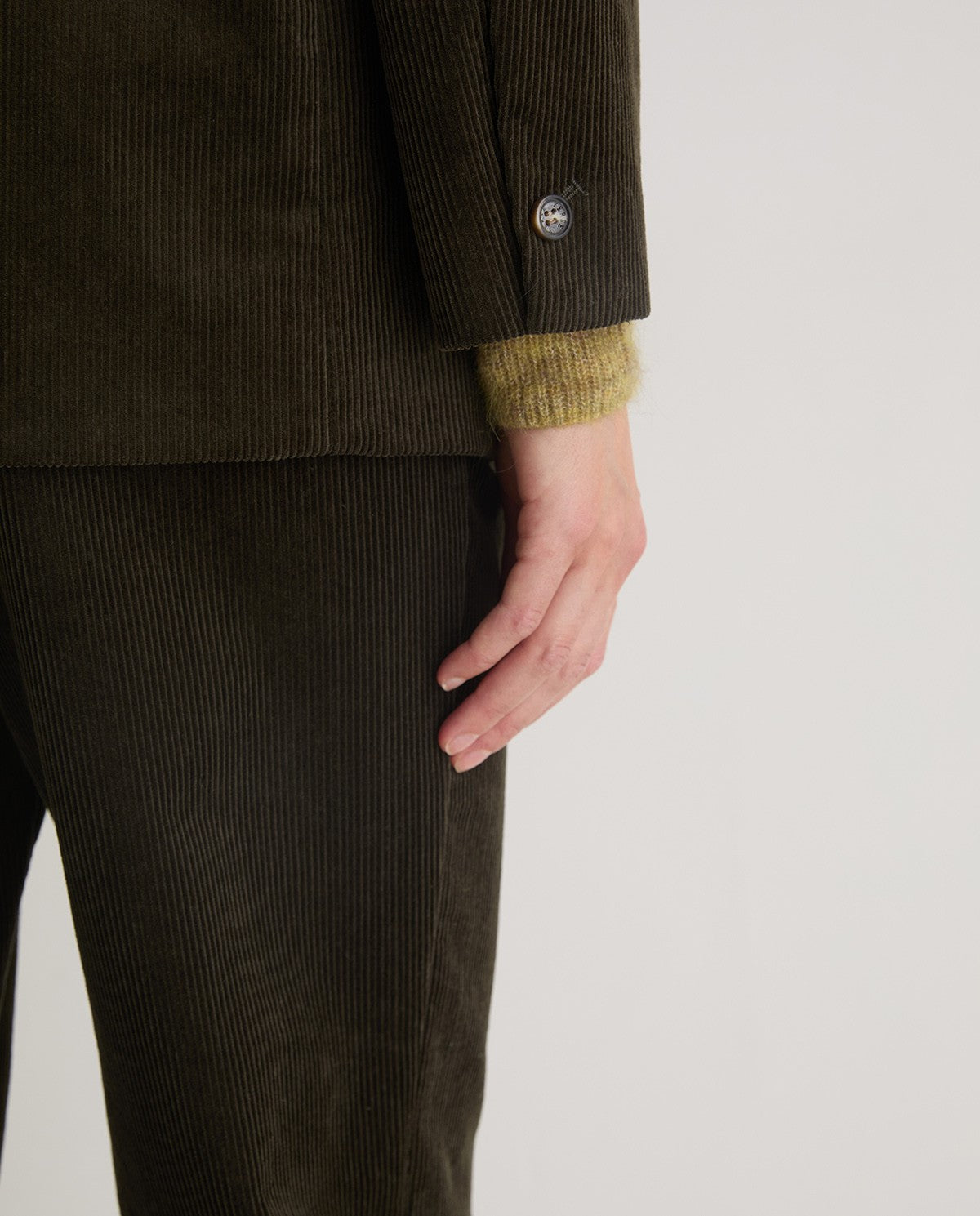 YERSE - Blazer doppiopetto in velluto, Kaki