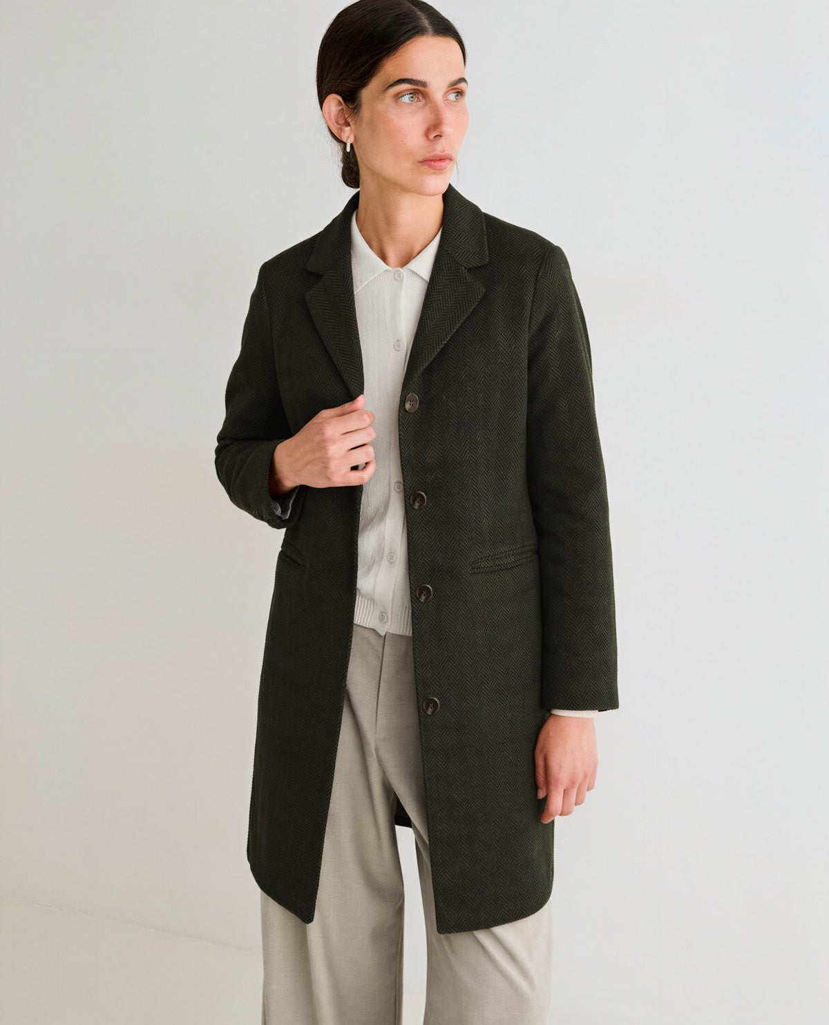 YERSE - Cappotto midi in misto lana spigato