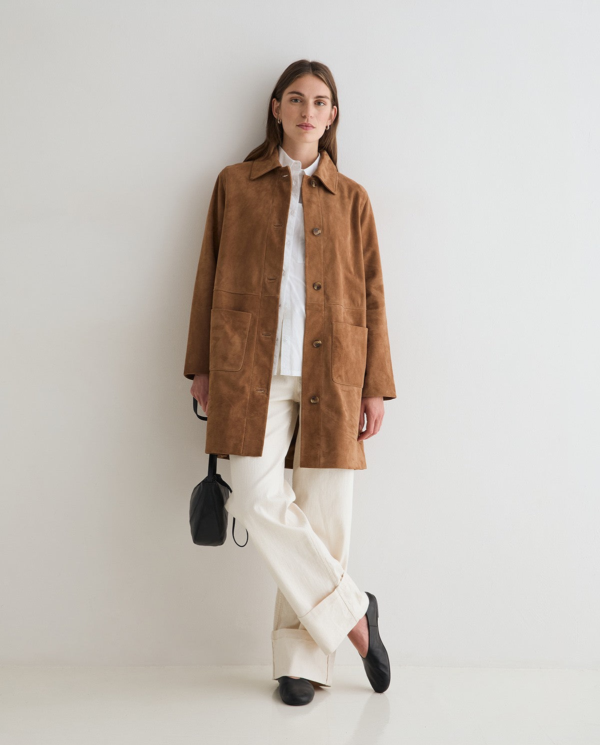 YERSE - Cappotto midi in pelle scamosciata