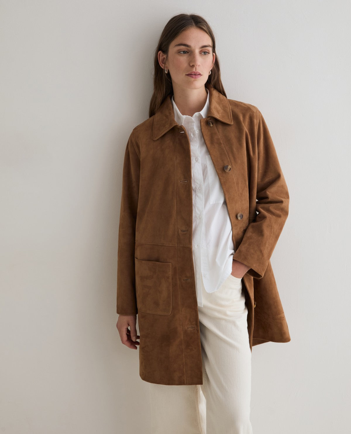 YERSE - Cappotto midi in pelle scamosciata