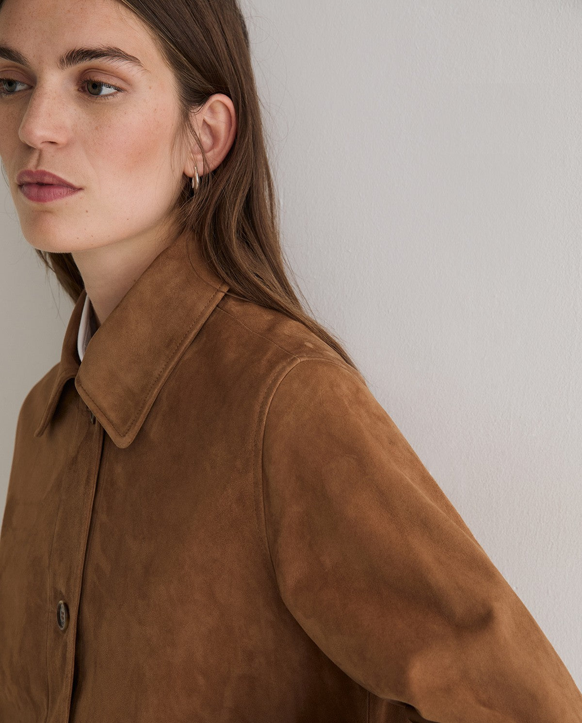 YERSE - Cappotto midi in pelle scamosciata