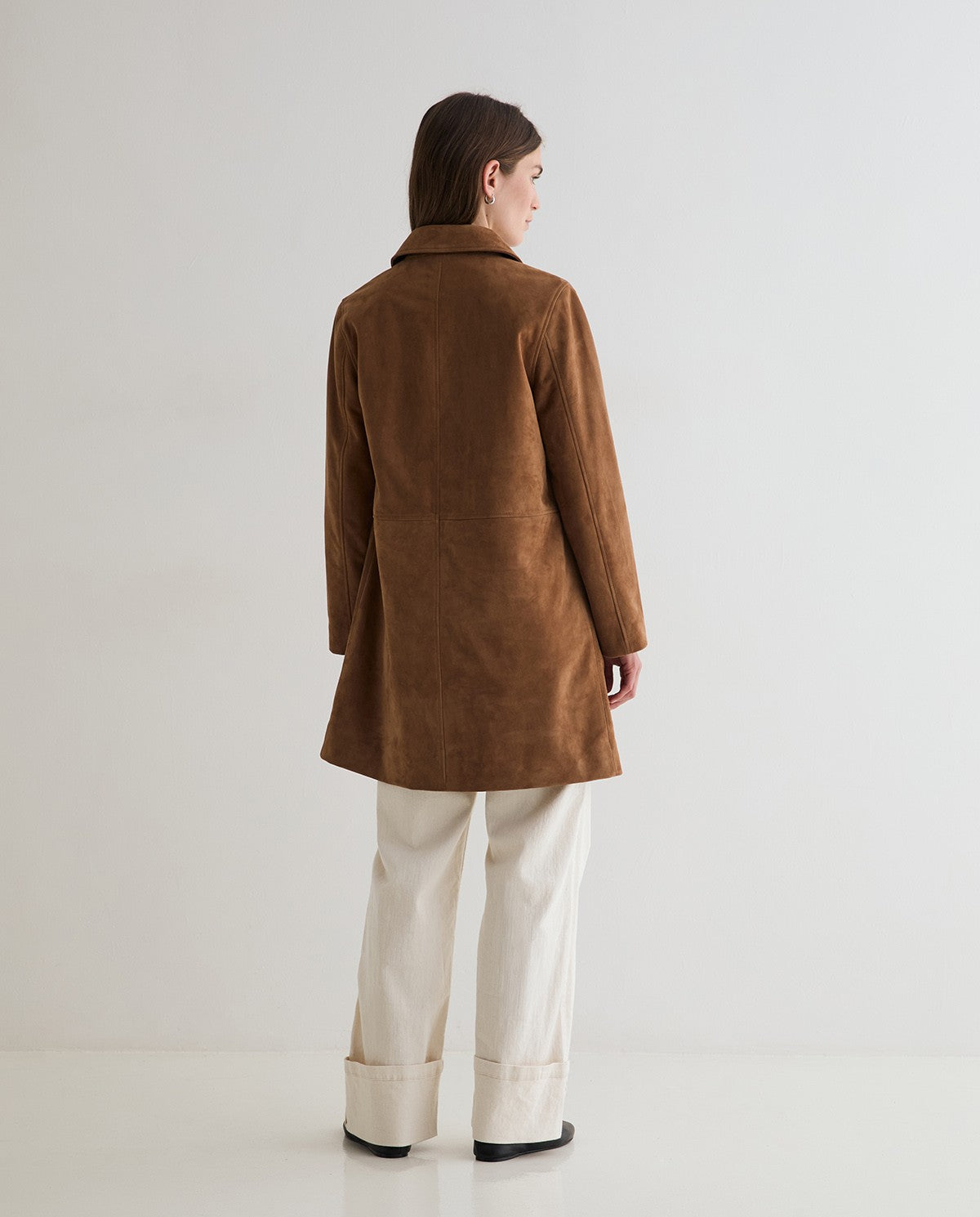 YERSE - Cappotto midi in pelle scamosciata