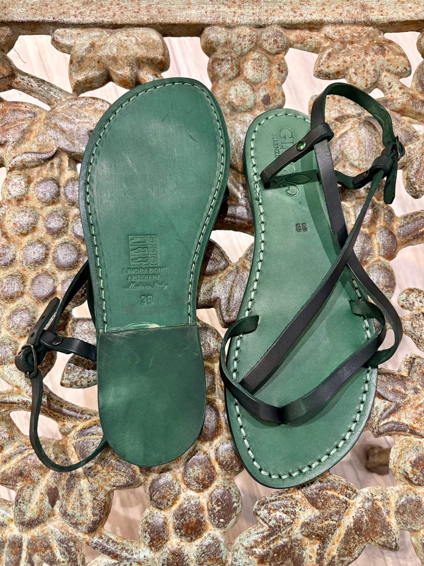 GLC Firenze - Sandalo artigianale in pelle e cuoio, Verde
