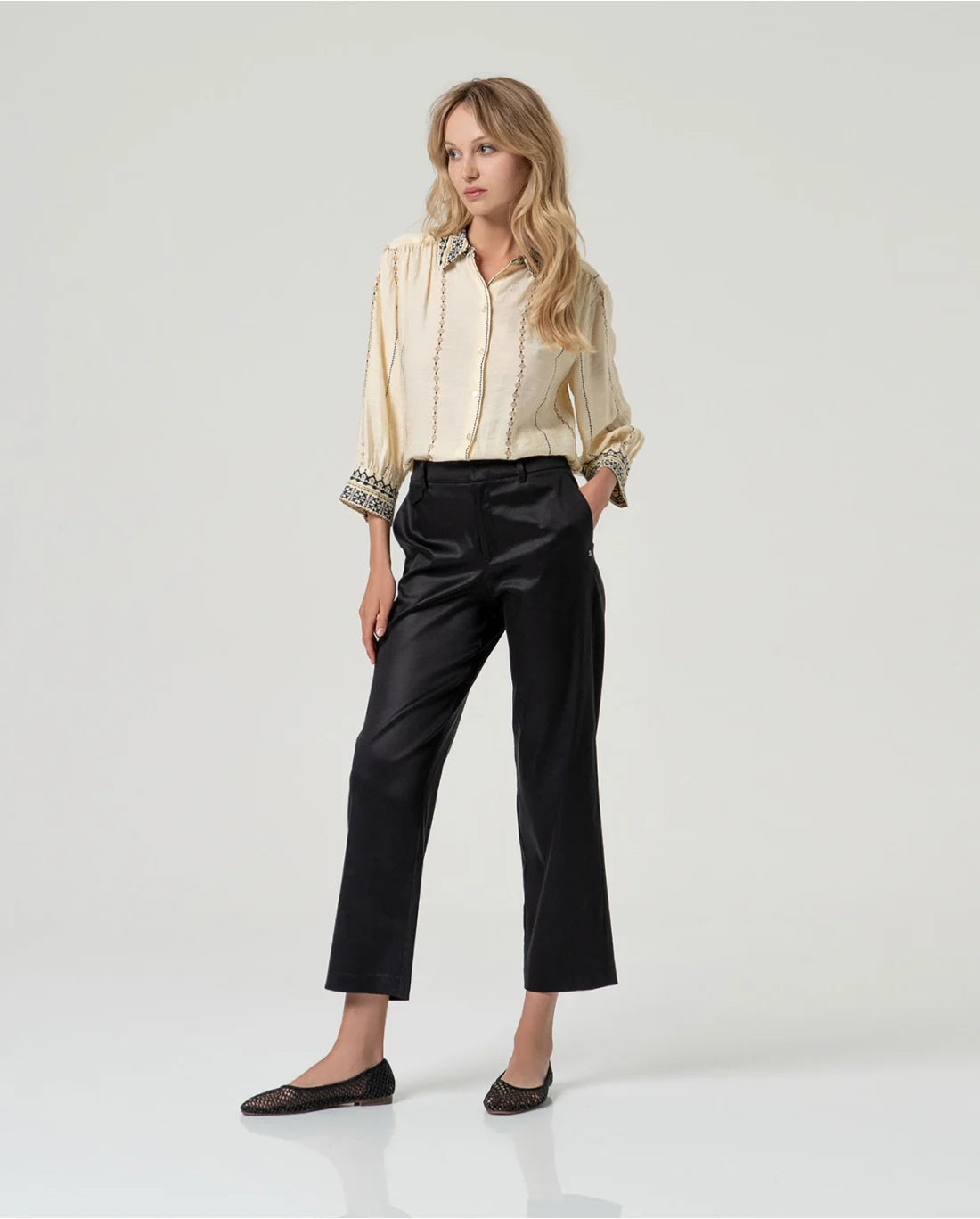 SURKANA - Pantalone dritto tencel, Nero