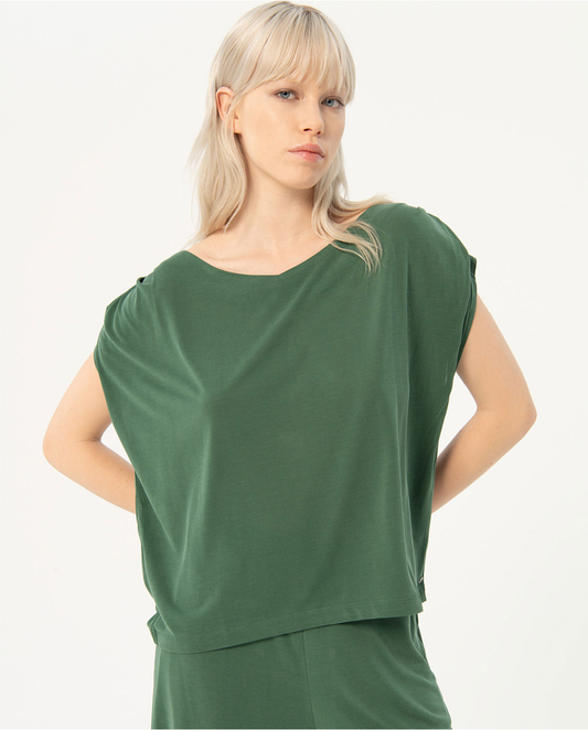 SURKANA - T-shirt morbida con maniche drappeggiate, Verde