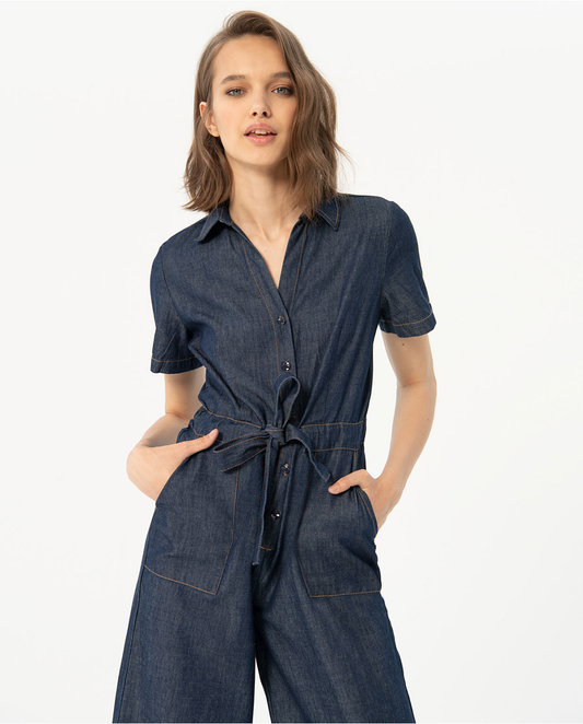 SURKANA - Tuta in denim con scollo a V, Marino